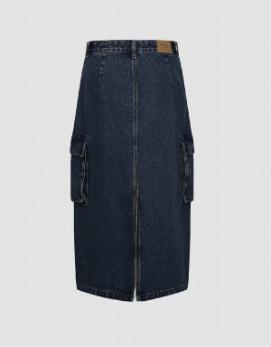 Urban Revivo Midi Straight Denim Women's Skirts Blue | UCJ9583UJ