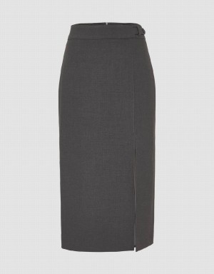 Urban Revivo Midi Straight Women's Skirts Light Grey | RRQ5993IR