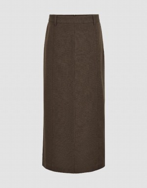 Urban Revivo Midi Straight Women's Skirts Brown Grey | YTU9411TF