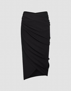 Urban Revivo Midi Wrapped Fishtail Women's Skirts Black | NQI461NI