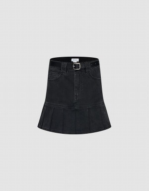 Urban Revivo Mini A-Line Denim With Belt Women's Skirts Black | TEZ9034DM