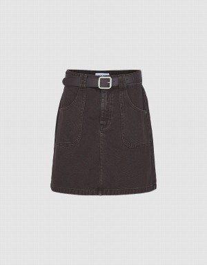 Urban Revivo Mini A-Line Denim With Belt Women's Skirts Brown | VYL9372LC