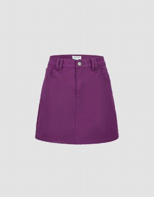 Urban Revivo Mini A-Line Denim Women's Skirts Purple | PQK872NU