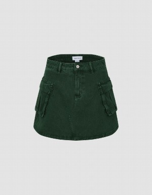 Urban Revivo Mini A-Line Denim Women's Skirts Green | GIG778NX