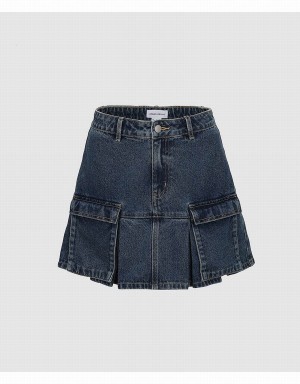 Urban Revivo Mini A-Line Denim Women's Skirts Blue | FCZ4518IK