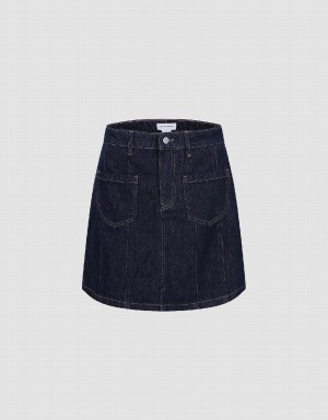 Urban Revivo Mini A-Line Denim Women's Skirts Blue | LUO9174WH