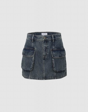 Urban Revivo Mini A-Line Denim Women's Skirts Blue | OVI3068BR