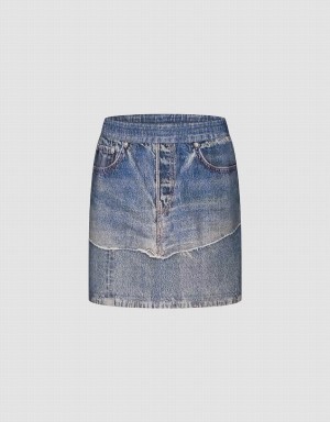 Urban Revivo Mini Straight Denim Women's Skirts Blue | AVO8318UY