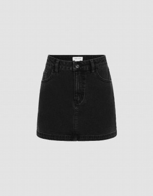 Urban Revivo Mini Straight Denim Women's Skirts Black | QSW4313NO