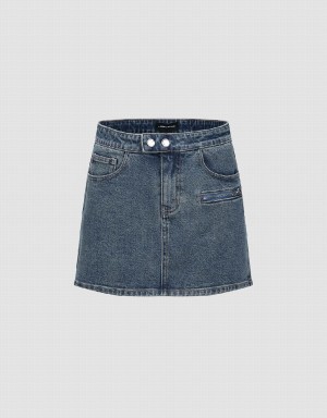 Urban Revivo Mini Straight Denim Women's Skirts Blue | CXI4386OW