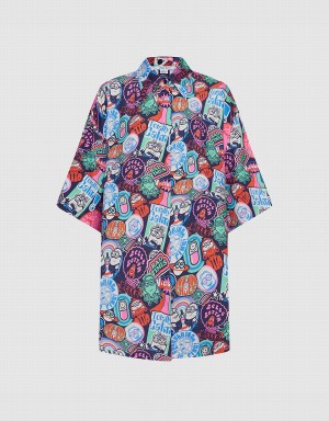 Urban Revivo Minions Allover Print Button Up Women's Shirts Grey | YRL3761DR