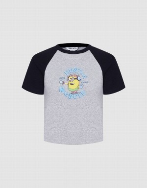 Urban Revivo Minions Raglan Women's T Shirts Grey | YMX2279LV