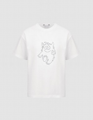 Urban Revivo Monster Printed Crew Neck Men's T Shirts White | PFT1058OD