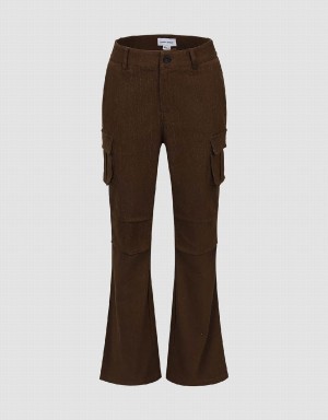 Urban Revivo Multi-Pocket Flare Women's Pants Brown | BIF2365KX