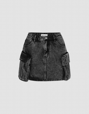 Urban Revivo Multi-Pocket Mini Straight Denim Women's Skirts Black | BEF7648ML