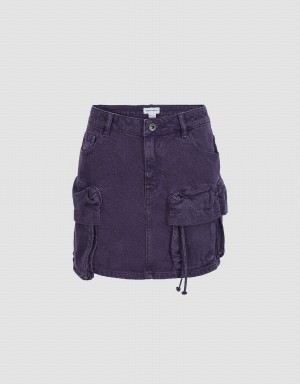 Urban Revivo Multi-Pocket Straight Denim Women's Skirts Purple | UIY9183EO