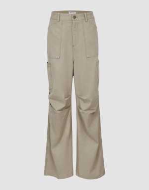 Urban Revivo Multi-Pocket Wide-Leg Women's Pants Dark Khaki | YMQ1479BT