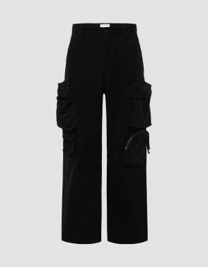 Urban Revivo Multi Pockets Wide-Leg Men's Pants Black | DHZ454VZ