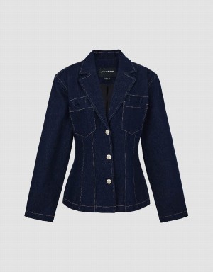 Urban Revivo Notch Lapel Denim Women's Shirts Blue | LHS5529RG