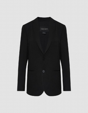 Urban Revivo Notch Lapel Straight Men's Blazers Black | EWQ9263VF