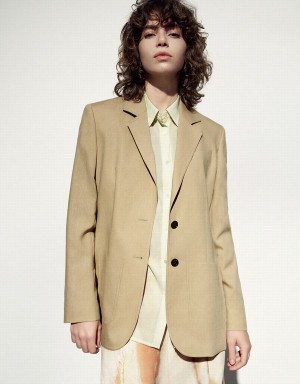 Urban Revivo Notch Lapel Tailored Women's Blazers Khaki | IPN6099DH