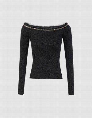 Urban Revivo Off-Shoulder Knit Women's Cardigan Black | LPO3560WF