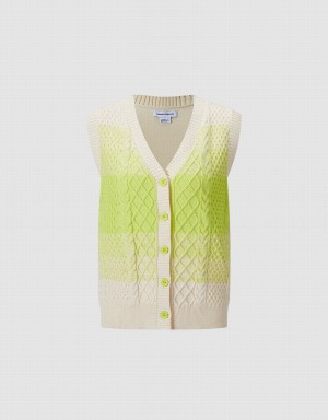 Urban Revivo Ombre Sleeveless Women's Cardigan Green White | IAX8436AJ