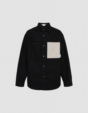 Urban Revivo Oversized Denim Men's Shirts Black | XDN884BA