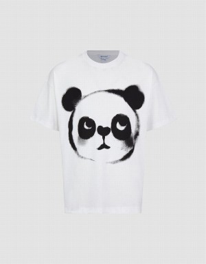 Urban Revivo Panda Printed Crew Neck Men's T Shirts White | TUW4233GM