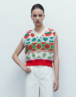 Urban Revivo Pastel Striped Women's Sweaters Red Green White | TOH1399KD