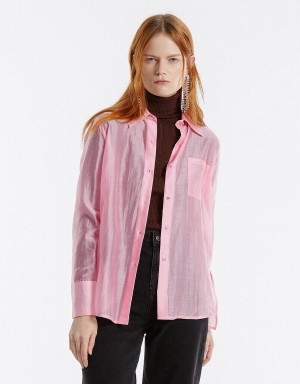 Urban Revivo Patch Pocket Women's Shirts Pink | XWT9199GC