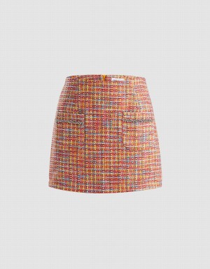 Urban Revivo Patched Pocket Tweed Women's Skirts Orange | JIX1355ML