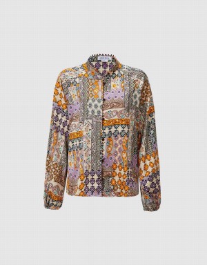 Urban Revivo Patchwork Print Satin Women's Shirts Multicolor | VEM166SU