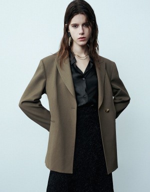 Urban Revivo Peak Lapel Tailored Skater Women's Blazers Green | CQD5878BK