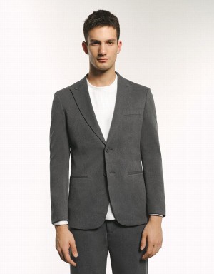 Urban Revivo Peaked Lapel Straight Men's Blazers Dark Grey | DMR4643GN