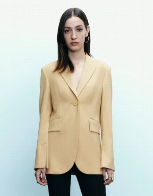 Urban Revivo Peaked Lapel Straight Women's Blazers Yellow | TBJ9158MO