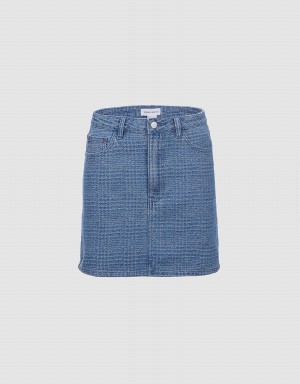 Urban Revivo Plaid Denim Women's Skirts Blue | CLI5528RS