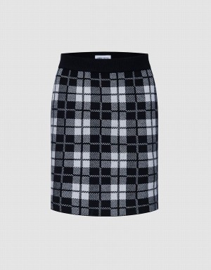 Urban Revivo Plaid Knit Women's Skirts Grey | CFM8342FW