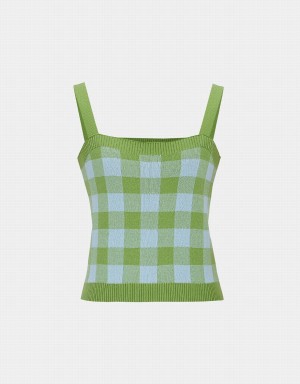 Urban Revivo Plaid Knitted Cami Checkered Women's Tank Top Blue | LFW8379HB