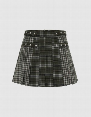 Urban Revivo Plaid Mini A-Line Women's Skirts Green | DPK7150UZ