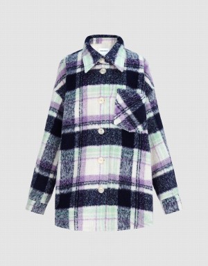 Urban Revivo Plaid Straight Checkered Women's Jackets Blue | YQV7658GP