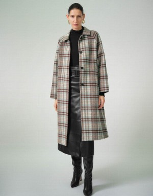 Urban Revivo Plaid Straight Checkered Women's Coats Blue | UNZ7917DW