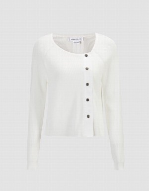 Urban Revivo Plain Button Up Women's Cardigan White | QTF966ID