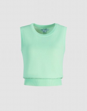 Urban Revivo Plain Crew Neck Knitted Women's Tank Top Green | UJQ8995XN