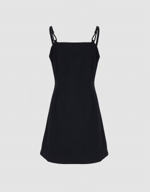 Urban Revivo Plain Denim Cami Women's Dress Black | TRU2230NF