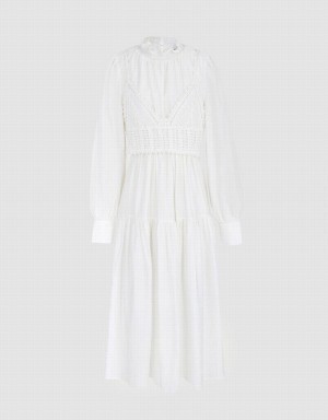 Urban Revivo Plain Frill Trim Puff Sleeve Women's Dress White | CQC4694ZC