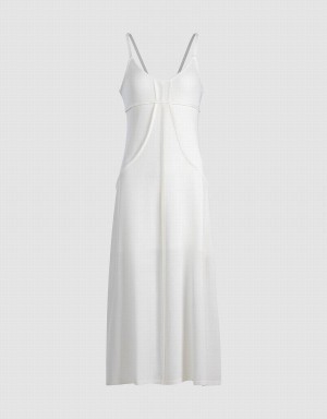 Urban Revivo Plain Knitted Cami Women's Dress White | UCF4917OY