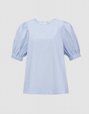 Urban Revivo Plain Puff Sleeve Women's Blouse Blue | GVE1632IY