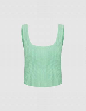 Urban Revivo Plain Ribbed Knit Women's Tank Top Green | OXD1250TC