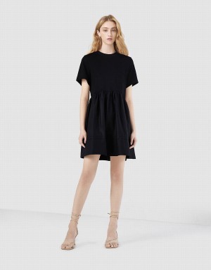 Urban Revivo Plain Spliced Women's Dress Black | FVK1988PZ